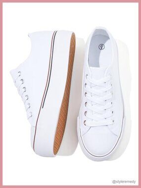 Women's Platform Sneakers Canvas Lace-Up Rubber Sole 1.61 Inch